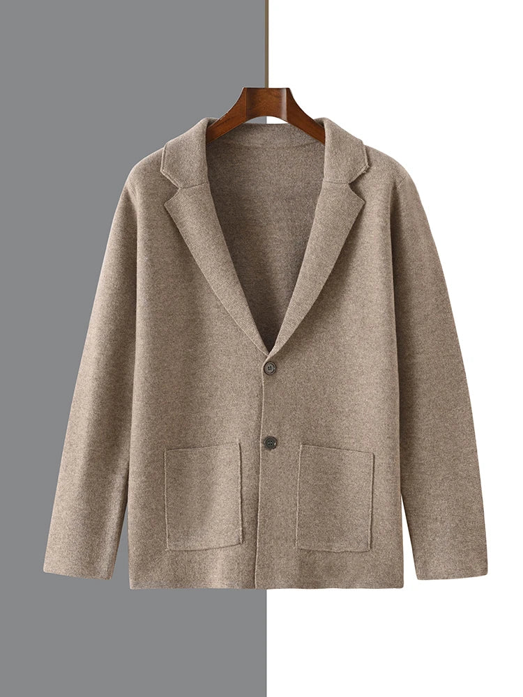 Cashmere Jacket Sweater Men's 2024 Autumn Winter 100% Merino Wool Men's Suit Collar Knit Cardigan Thickened Business Casual Coat