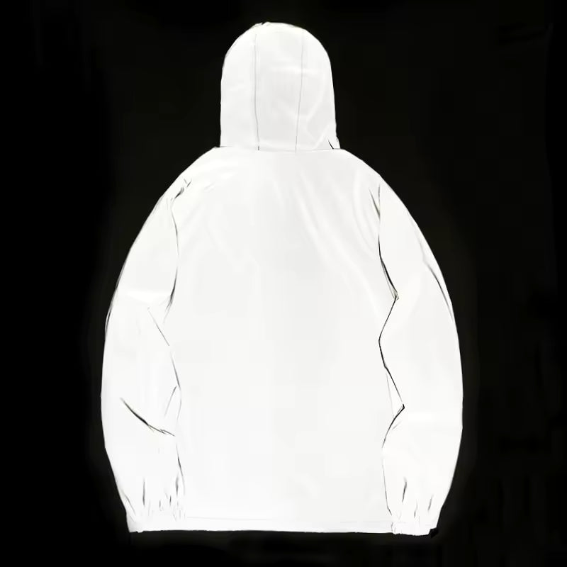 Night Reflective Jackets Double Fabric Windbreaker Hooded Jacket Men Hip Hop Dancer Waterproof Zipper Coats Outwear