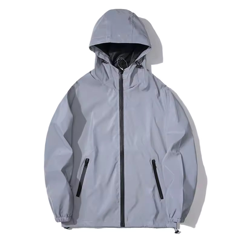 Night Reflective Jackets Double Fabric Windbreaker Hooded Jacket Men Hip Hop Dancer Waterproof Zipper Coats Outwear