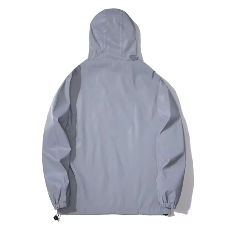 Night Reflective Jackets Double Fabric Windbreaker Hooded Jacket Men Hip Hop Dancer Waterproof Zipper Coats Outwear