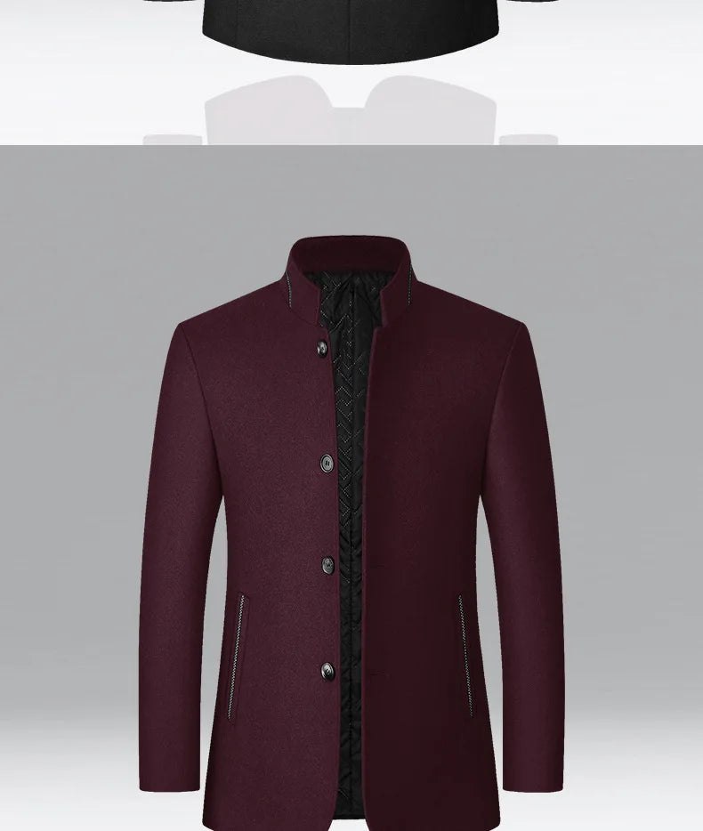 BROWON Brand Winter Coat Men Chinese Style Stand Collar Solid Coats for Men 2025 Autumn and Winter Business Casual Woolen Jacket