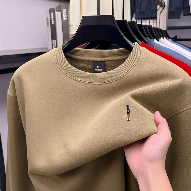 Men's Designer Original Fleece-Lined Thick Crewneck Sweatshirt Warm Soft Casual Sport Pullover Autumn Winter Daily Mens Clothing