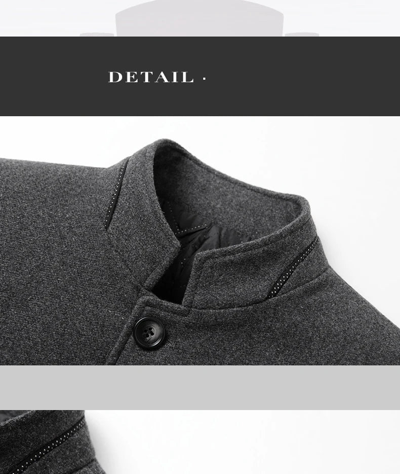 BROWON Brand Winter Coat Men Chinese Style Stand Collar Solid Coats for Men 2025 Autumn and Winter Business Casual Woolen Jacket