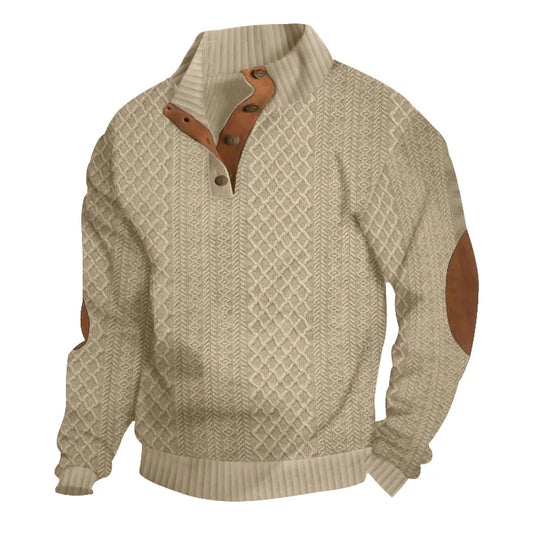 Men's European Size Jacquard Stand-Collar Long-Sleeve Hoodie - Outdoor Casual Knitwear