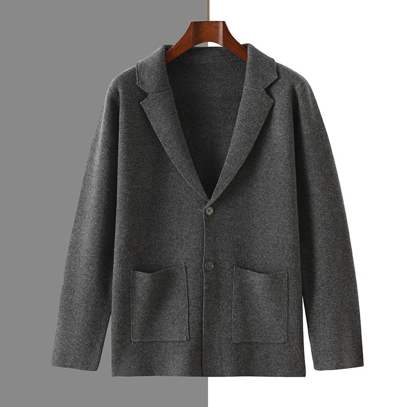 Cashmere Jacket Sweater Men's 2024 Autumn Winter 100% Merino Wool Men's Suit Collar Knit Cardigan Thickened Business Casual Coat