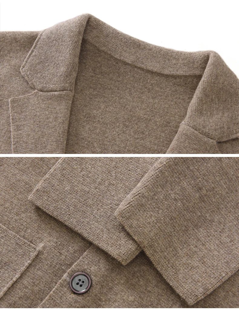 Cashmere Jacket Sweater Men's 2024 Autumn Winter 100% Merino Wool Men's Suit Collar Knit Cardigan Thickened Business Casual Coat