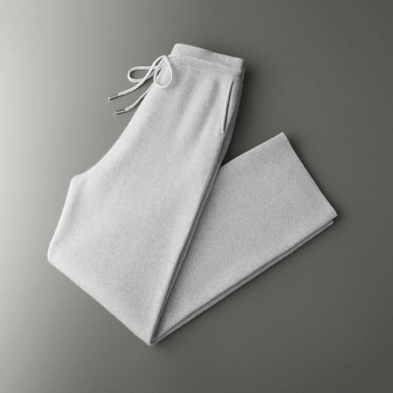 ADDONEE Men's 100% Wool Hoodie Cardigan Straights Leg Pants Set Autumn Winter Thick Cashmere Knitwear Sweater Trousers Suit