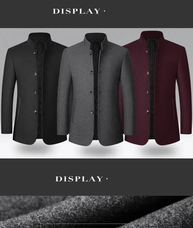 BROWON Brand Winter Coat Men Chinese Style Stand Collar Solid Coats for Men 2025 Autumn and Winter Business Casual Woolen Jacket