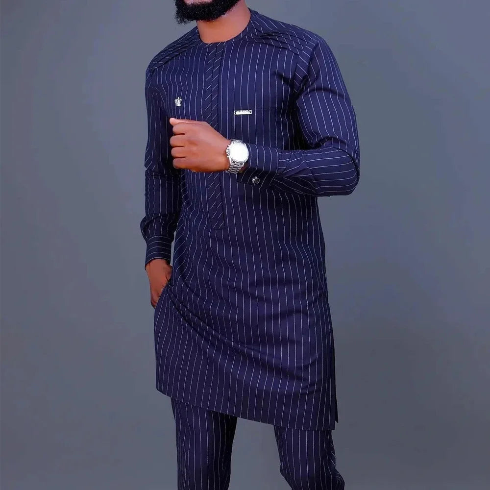 Kaftan Luxury Designer Men's Set African Clothing Men Suit Solid Color Embroidered Top and Sweatpant 2Pcs Festive Wedding Simple