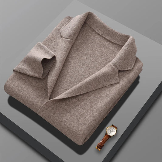 Cashmere Jacket Sweater Men's 2024 Autumn Winter 100% Merino Wool Men's Suit Collar Knit Cardigan Thickened Business Casual Coat