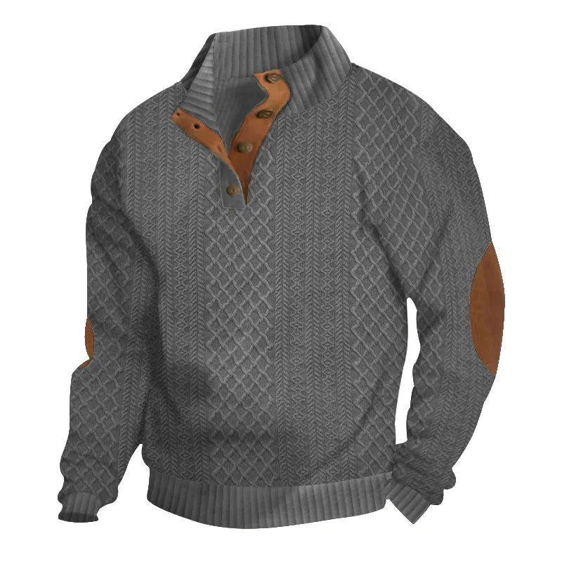 Men's European Size Jacquard Stand-Collar Long-Sleeve Hoodie - Outdoor Casual Knitwear