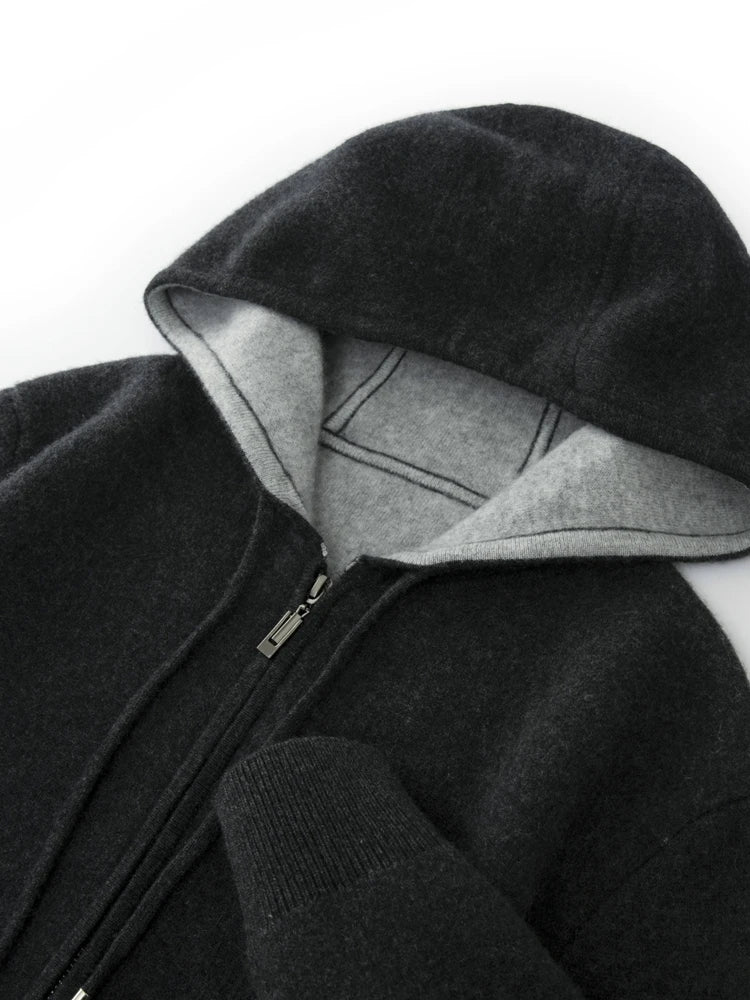 ADDONEE Men's 100% Wool Hoodie Cardigan Straights Leg Pants Set Autumn Winter Thick Cashmere Knitwear Sweater Trousers Suit