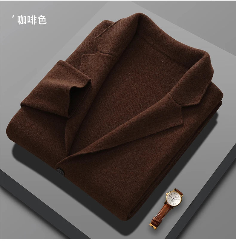 Cashmere Jacket Sweater Men's 2024 Autumn Winter 100% Merino Wool Men's Suit Collar Knit Cardigan Thickened Business Casual Coat