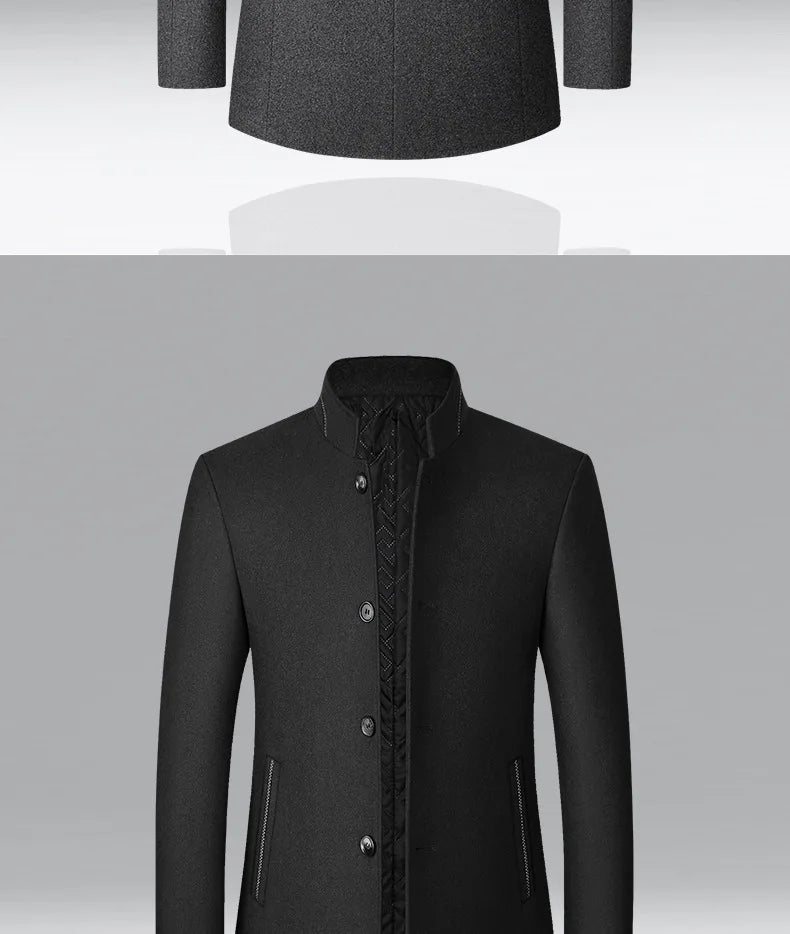 BROWON Brand Winter Coat Men Chinese Style Stand Collar Solid Coats for Men 2025 Autumn and Winter Business Casual Woolen Jacket