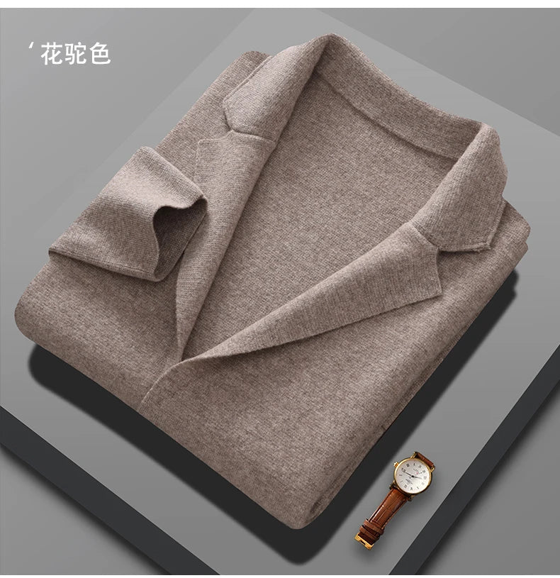 Cashmere Jacket Sweater Men's 2024 Autumn Winter 100% Merino Wool Men's Suit Collar Knit Cardigan Thickened Business Casual Coat