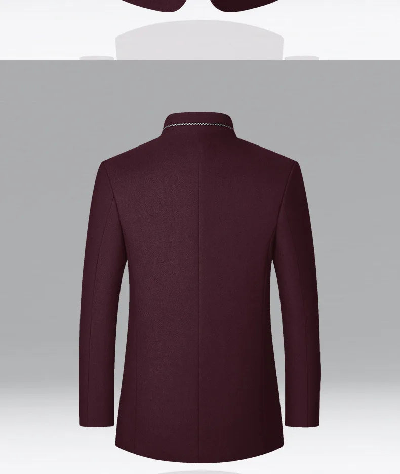 BROWON Brand Winter Coat Men Chinese Style Stand Collar Solid Coats for Men 2025 Autumn and Winter Business Casual Woolen Jacket