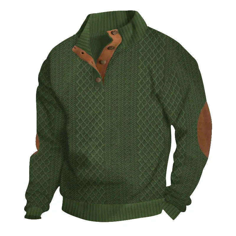 Men's European Size Jacquard Stand-Collar Long-Sleeve Hoodie - Outdoor Casual Knitwear