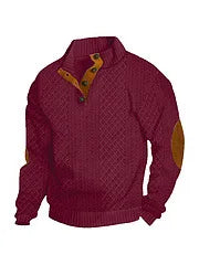Men's European Size Jacquard Stand-Collar Long-Sleeve Hoodie - Outdoor Casual Knitwear