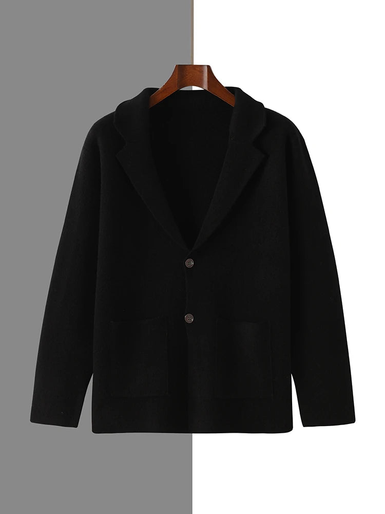 Cashmere Jacket Sweater Men's 2024 Autumn Winter 100% Merino Wool Men's Suit Collar Knit Cardigan Thickened Business Casual Coat