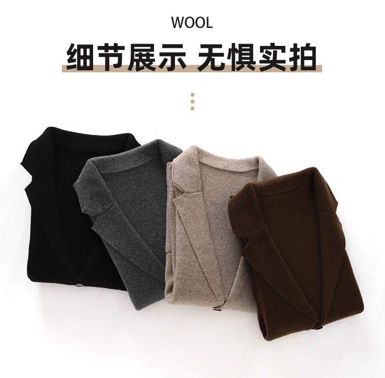 Cashmere Jacket Sweater Men's 2024 Autumn Winter 100% Merino Wool Men's Suit Collar Knit Cardigan Thickened Business Casual Coat