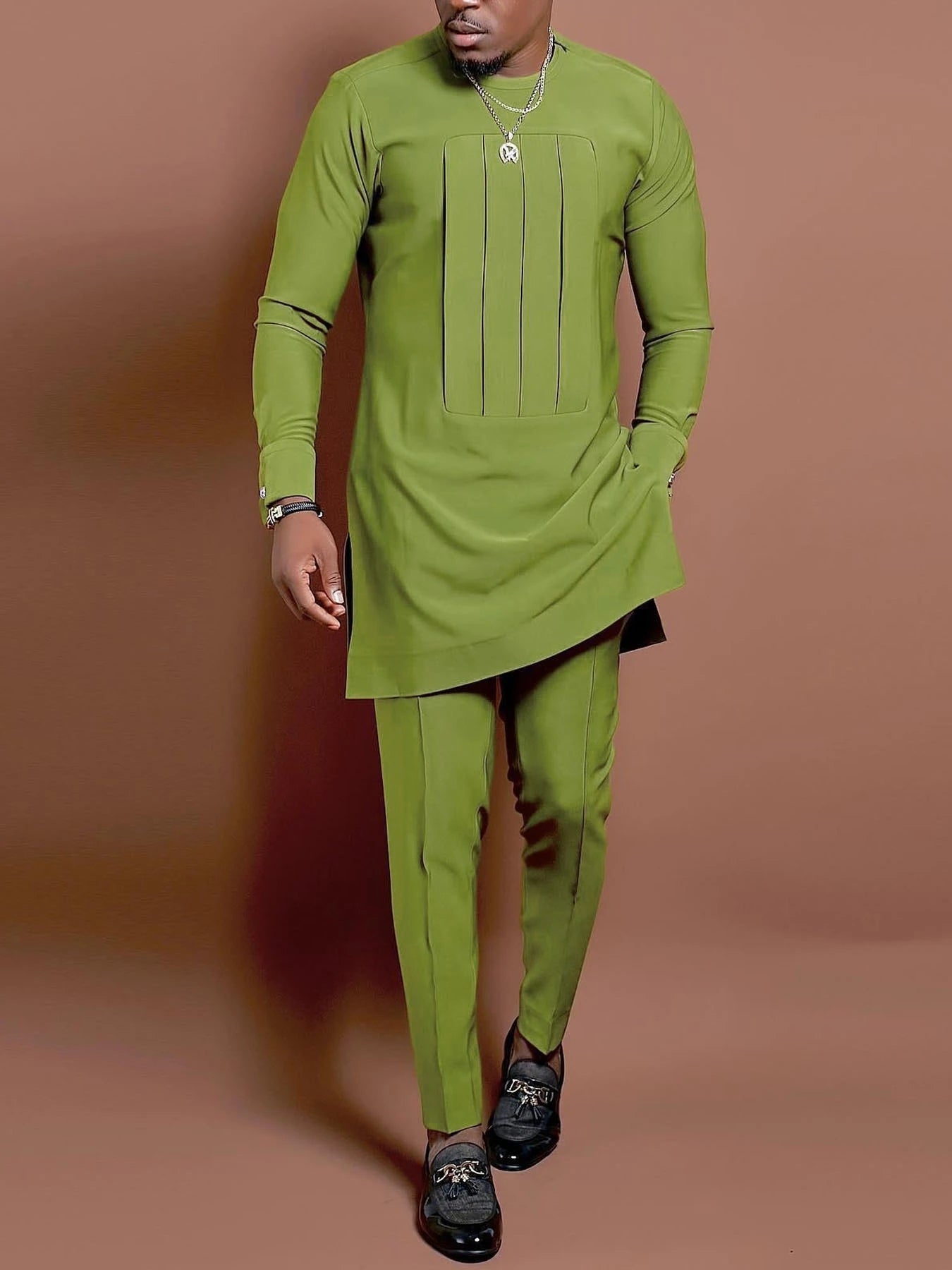 Kaftan Luxury Designer Men's Set African Clothing Men Suit Solid Color Embroidered Top and Sweatpant 2Pcs Festive Wedding Simple