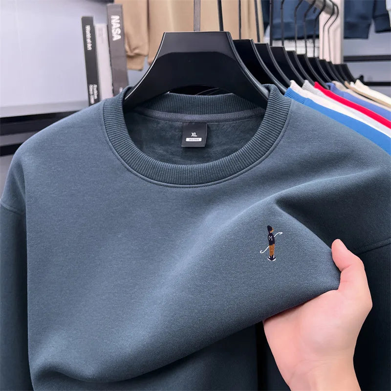 Men's Designer Original Fleece-Lined Thick Crewneck Sweatshirt Warm Soft Casual Sport Pullover Autumn Winter Daily Mens Clothing