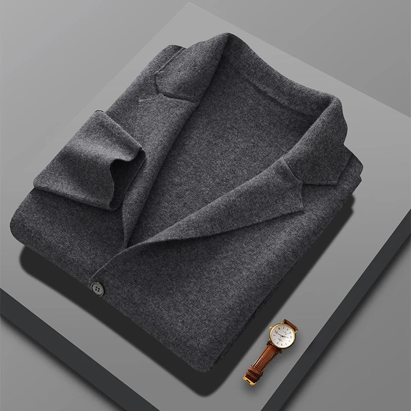 Cashmere Jacket Sweater Men's 2024 Autumn Winter 100% Merino Wool Men's Suit Collar Knit Cardigan Thickened Business Casual Coat