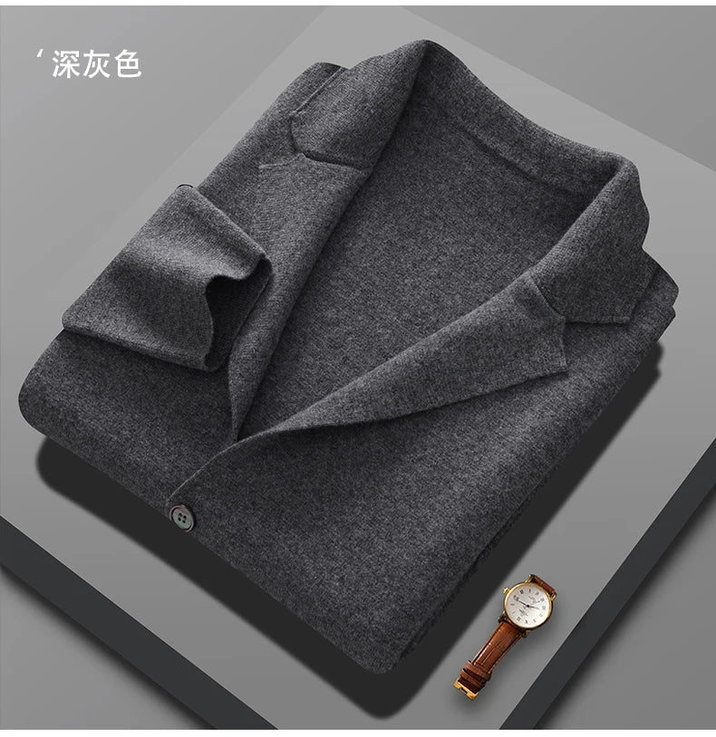 Cashmere Jacket Sweater Men's 2024 Autumn Winter 100% Merino Wool Men's Suit Collar Knit Cardigan Thickened Business Casual Coat