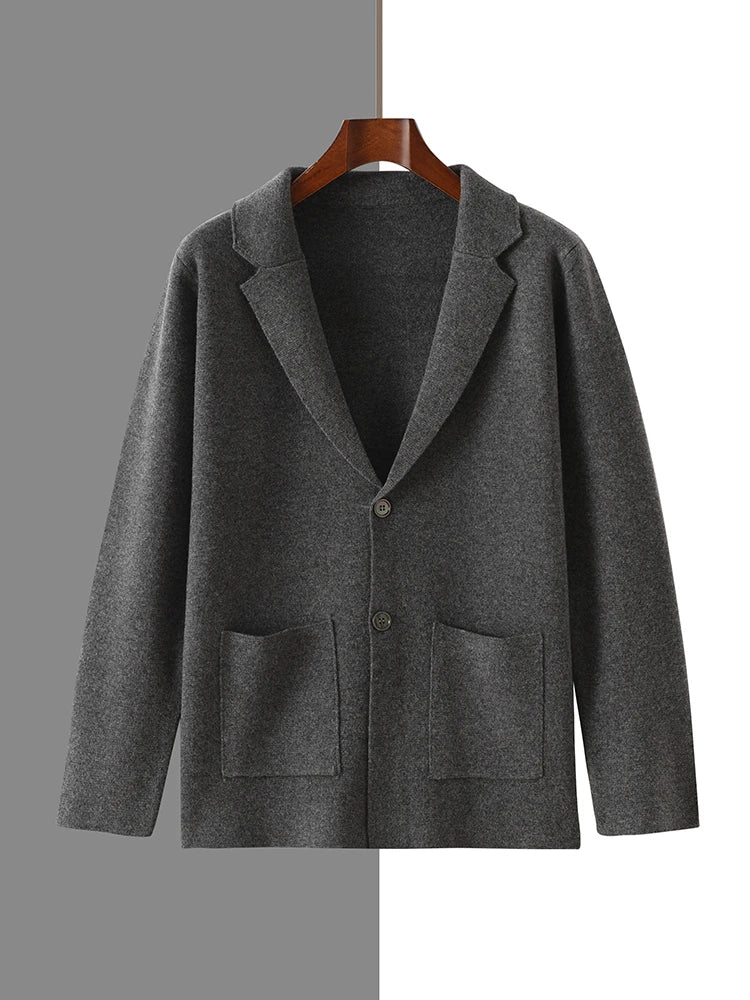 Cashmere Jacket Sweater Men's 2024 Autumn Winter 100% Merino Wool Men's Suit Collar Knit Cardigan Thickened Business Casual Coat