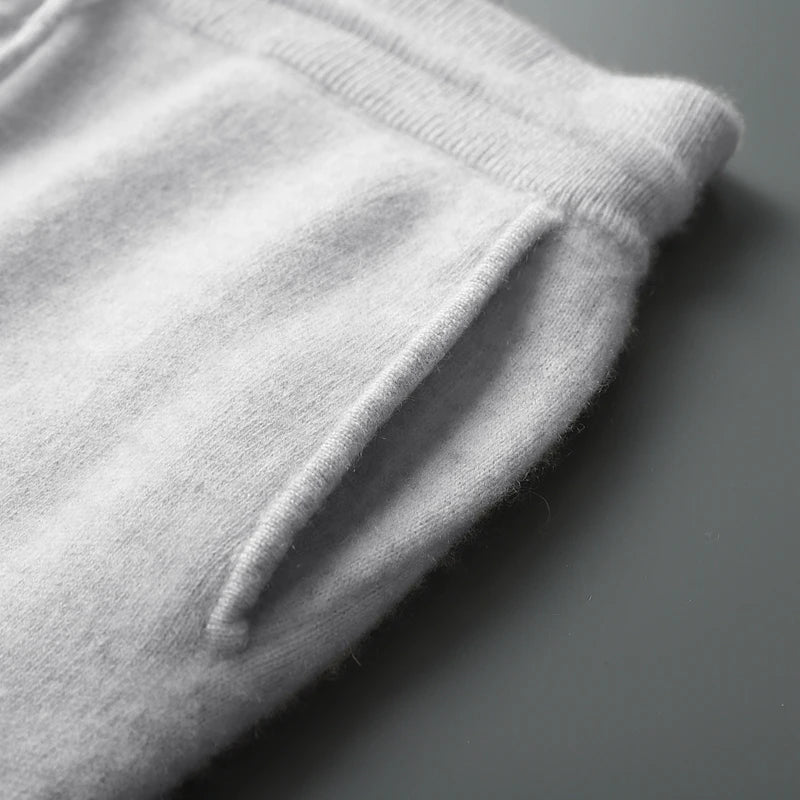 ADDONEE Men's 100% Wool Hoodie Cardigan Straights Leg Pants Set Autumn Winter Thick Cashmere Knitwear Sweater Trousers Suit