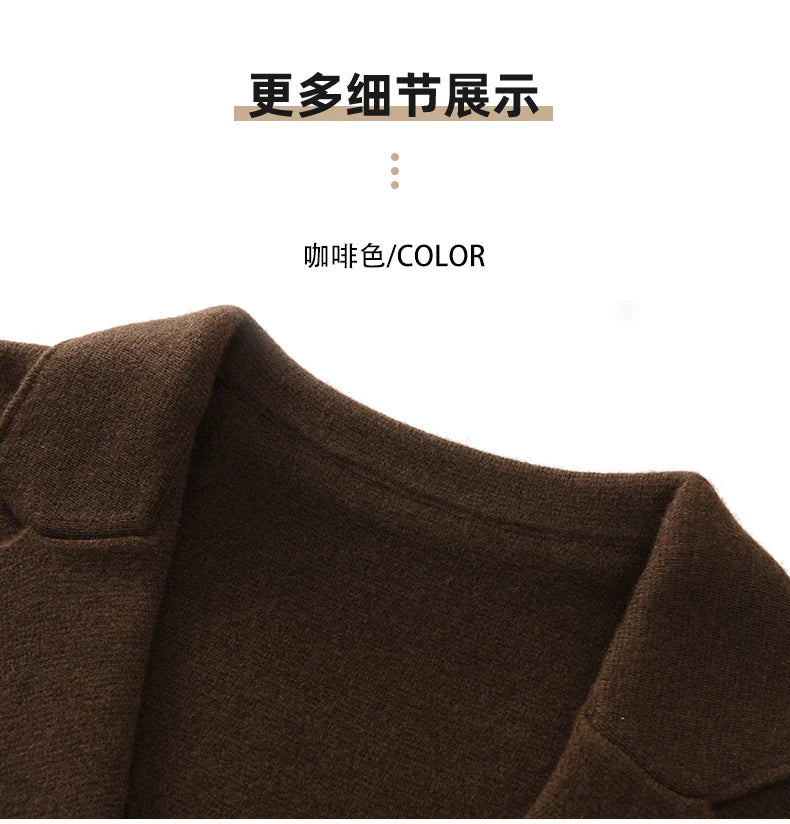 Cashmere Jacket Sweater Men's 2024 Autumn Winter 100% Merino Wool Men's Suit Collar Knit Cardigan Thickened Business Casual Coat