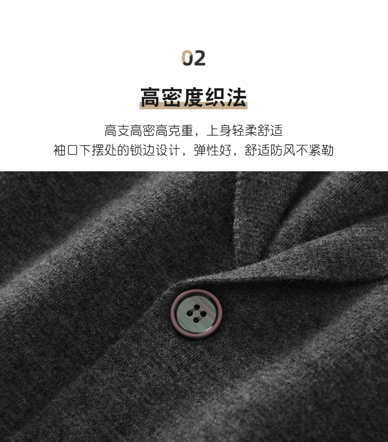 Cashmere Jacket Sweater Men's 2024 Autumn Winter 100% Merino Wool Men's Suit Collar Knit Cardigan Thickened Business Casual Coat