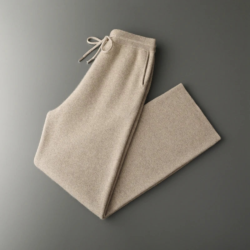 ADDONEE Men's 100% Wool Hoodie Cardigan Straights Leg Pants Set Autumn Winter Thick Cashmere Knitwear Sweater Trousers Suit