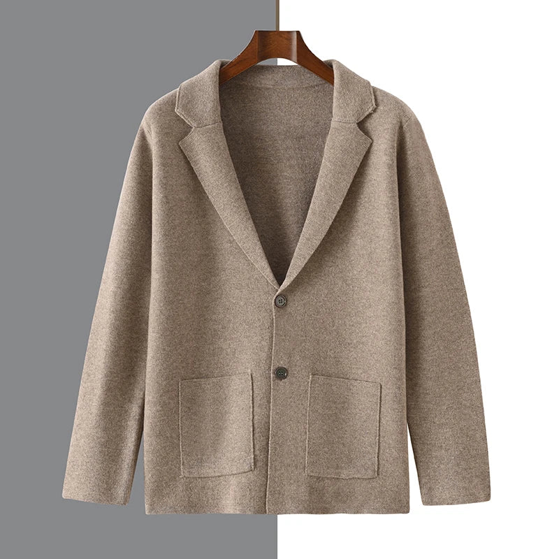 Cashmere Jacket Sweater Men's 2024 Autumn Winter 100% Merino Wool Men's Suit Collar Knit Cardigan Thickened Business Casual Coat