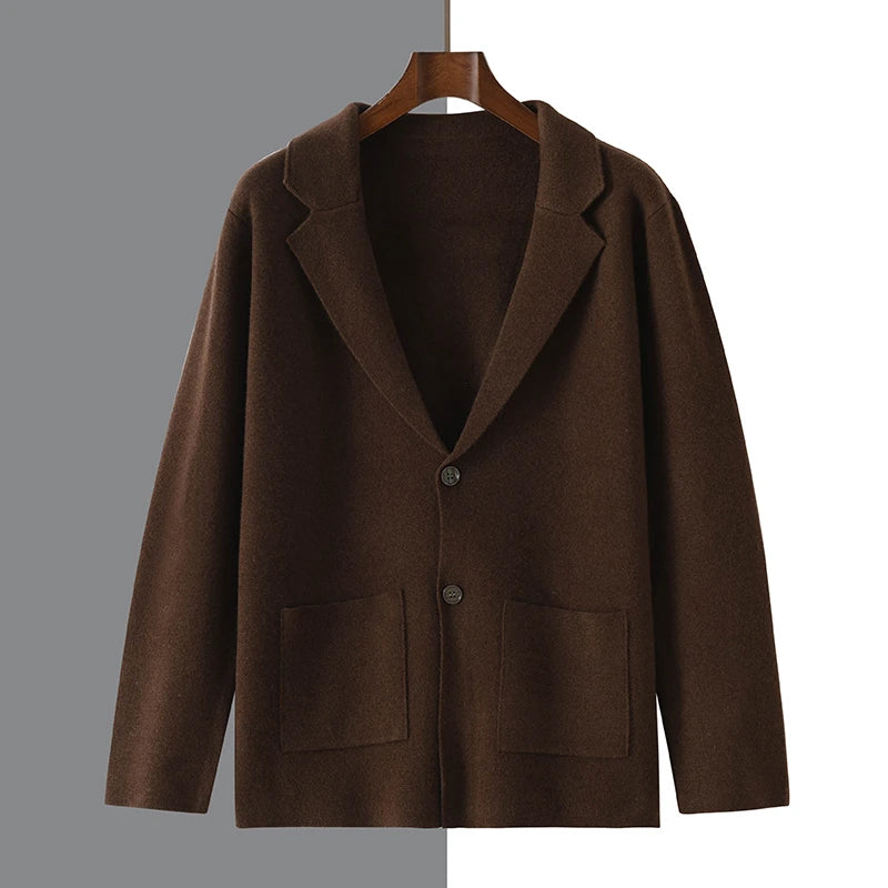 Cashmere Jacket Sweater Men's 2024 Autumn Winter 100% Merino Wool Men's Suit Collar Knit Cardigan Thickened Business Casual Coat