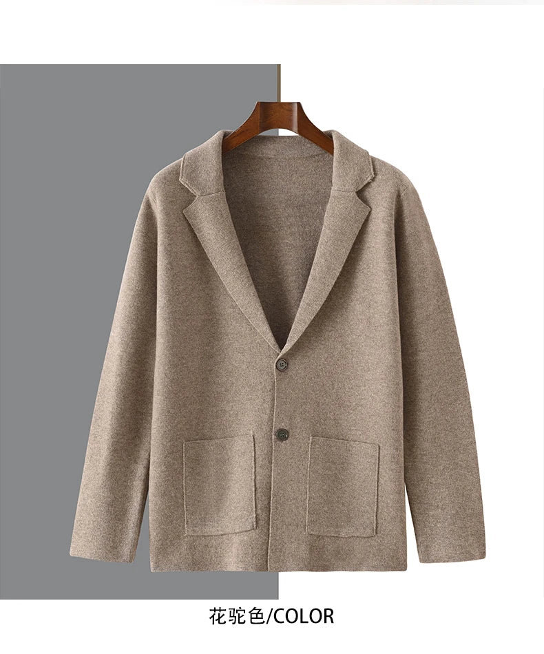 Cashmere Jacket Sweater Men's 2024 Autumn Winter 100% Merino Wool Men's Suit Collar Knit Cardigan Thickened Business Casual Coat