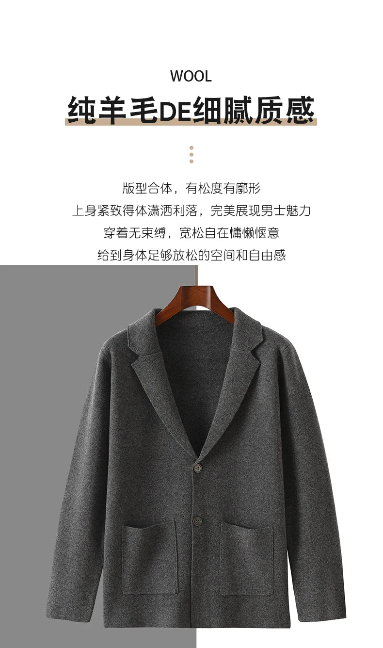 Cashmere Jacket Sweater Men's 2024 Autumn Winter 100% Merino Wool Men's Suit Collar Knit Cardigan Thickened Business Casual Coat