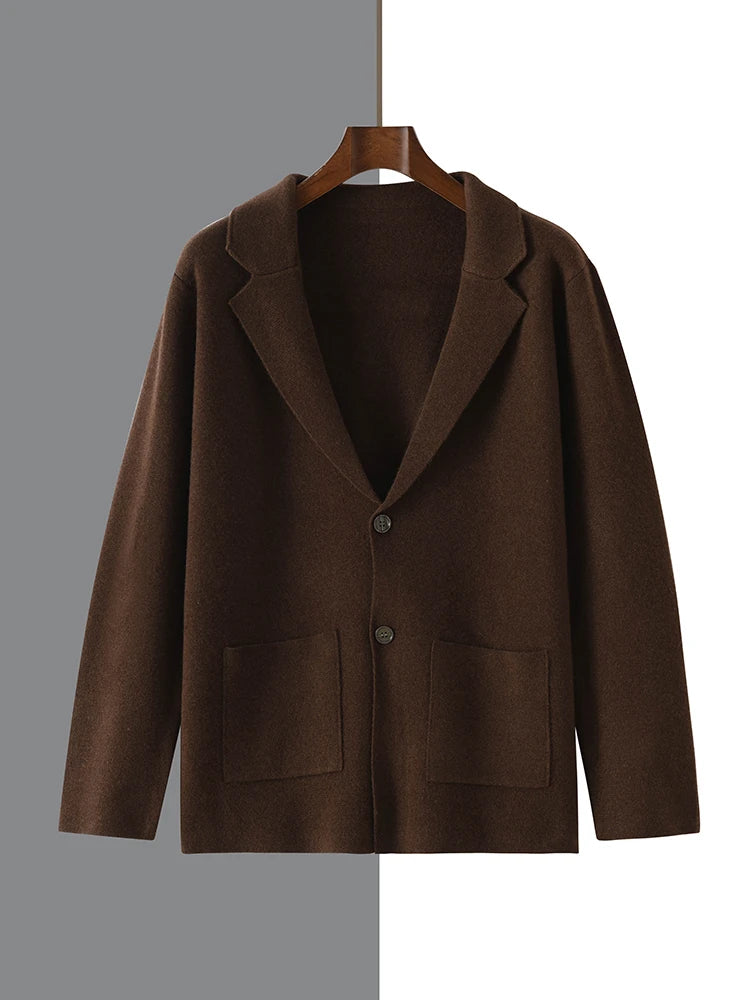 Cashmere Jacket Sweater Men's 2024 Autumn Winter 100% Merino Wool Men's Suit Collar Knit Cardigan Thickened Business Casual Coat