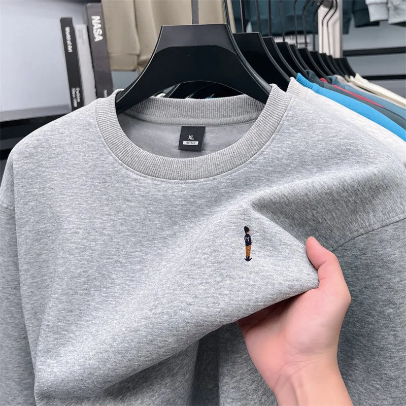 Men's Designer Original Fleece-Lined Thick Crewneck Sweatshirt Warm Soft Casual Sport Pullover Autumn Winter Daily Mens Clothing