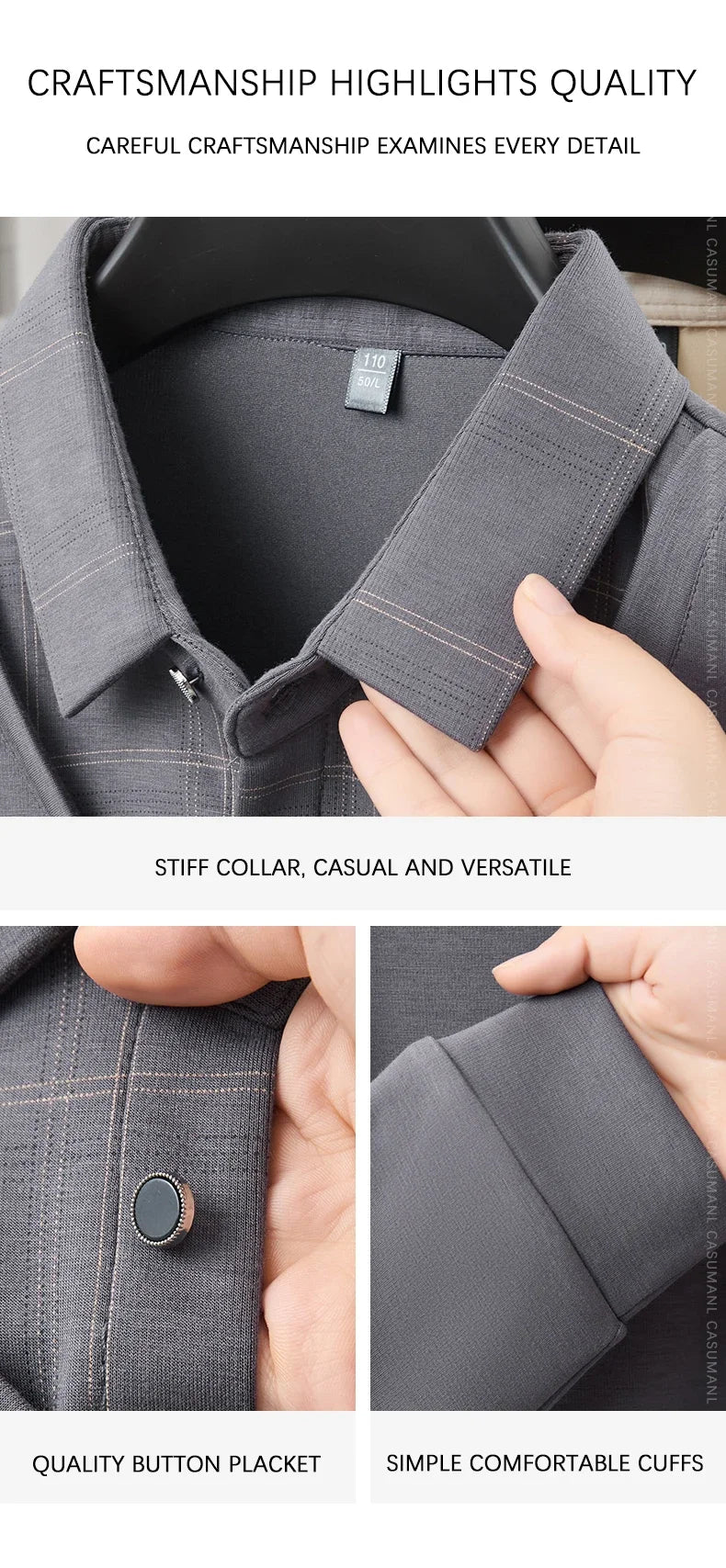 TFETTERS Luxury Brand Autumn Tshirts Man 2025 Fake Two Design Thick Long Sleeve Smart Casual Plaid T-shirts Men Clothing