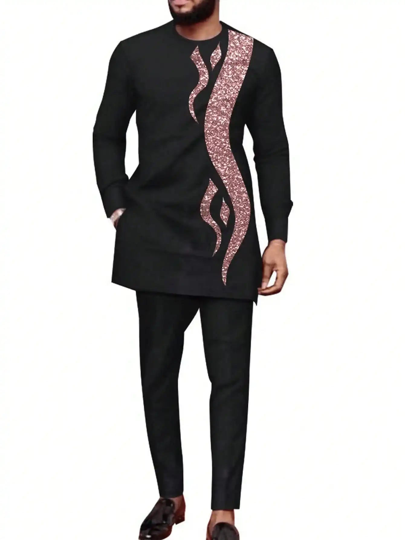 Kaftan Luxury Designer Men's Set African Clothing Men Suit Solid Color Embroidered Top and Sweatpant 2Pcs Festive Wedding Simple