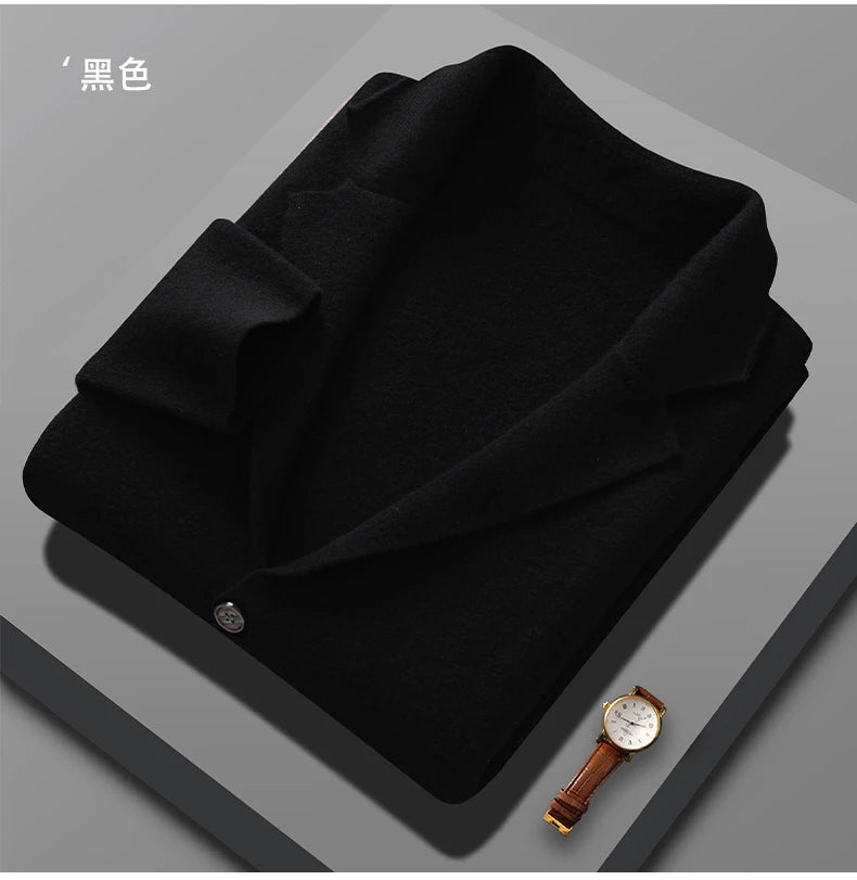 Cashmere Jacket Sweater Men's 2024 Autumn Winter 100% Merino Wool Men's Suit Collar Knit Cardigan Thickened Business Casual Coat