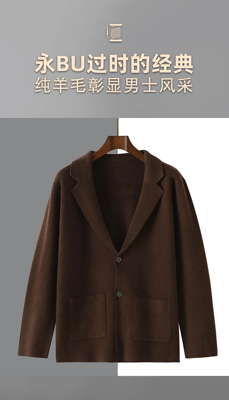 Cashmere Jacket Sweater Men's 2024 Autumn Winter 100% Merino Wool Men's Suit Collar Knit Cardigan Thickened Business Casual Coat
