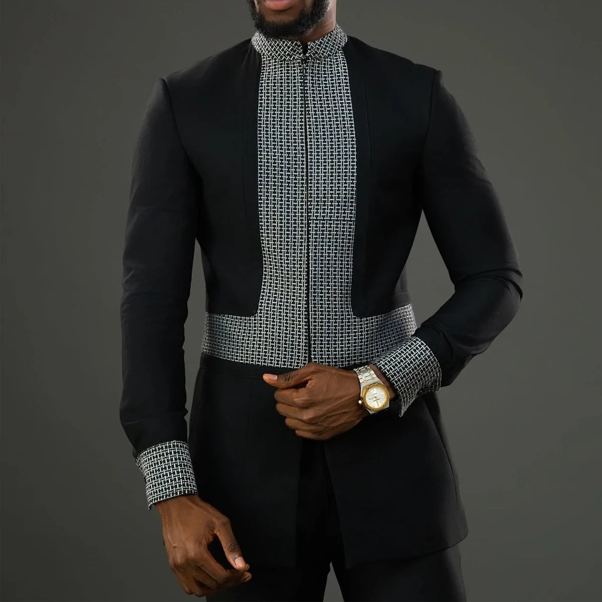 Kaftan Luxury Designer Men's Set African Clothing Men Suit Solid Color Embroidered Top and Sweatpant 2Pcs Festive Wedding Simple